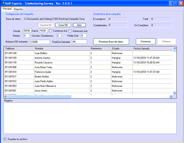 menu principal software encuestas telefonicas