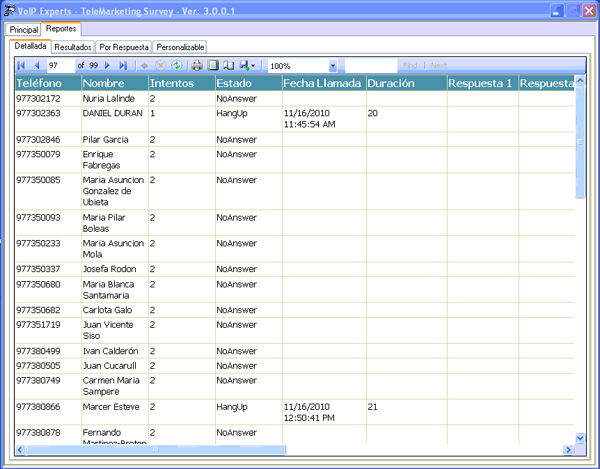 reporte detallado software encuestas telefonicas