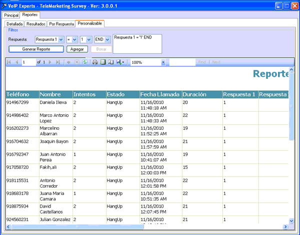 reporte personalizado software encuestas telefonicas